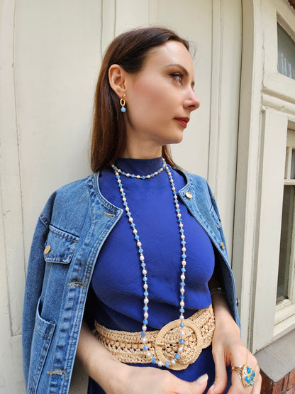 Freshwater Pearls With Blue Jade Choker Necklace PN029-1