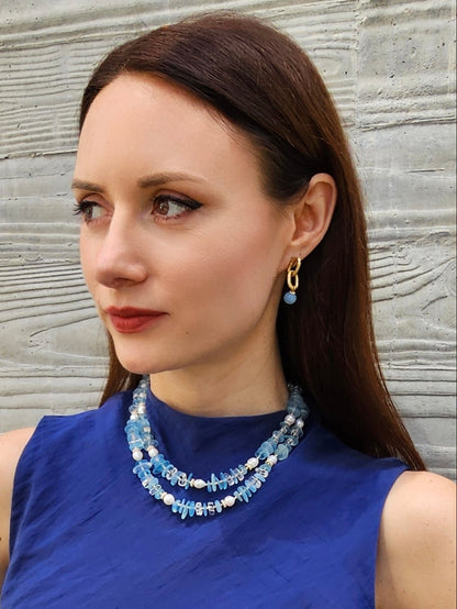 Aquamarine Dangle Lightweight Earrings PE019-1