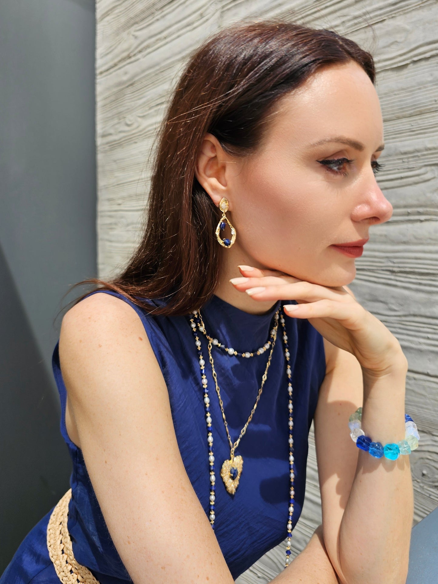 Leaf Pendant With Lapis Lazuli Stone Chain Necklace PN033-2