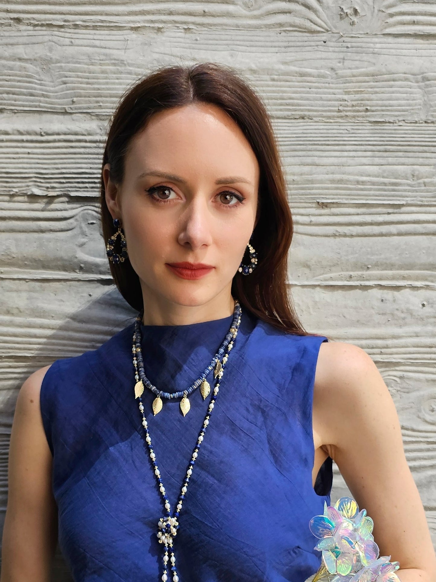 Bohemian Style Sodalite With Leaves Charms Statement Necklace PN030-2