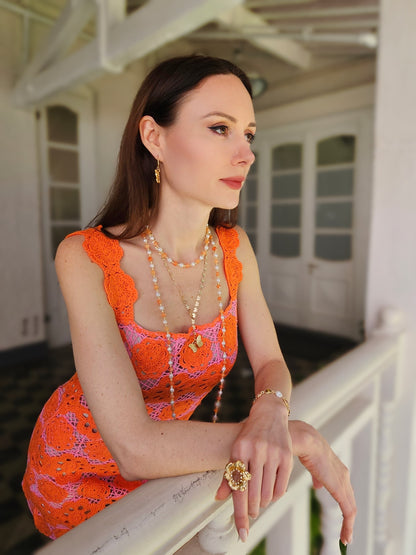 Gold Butterfly with Red Agate Stone Dangle Earrings PE032-3