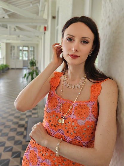 Butterfly Pendant With Rose Quartz Stones Long Necklace PN037-3