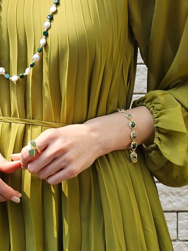 Green Gemstone Stones Box Clasp Bracelet PB026-2