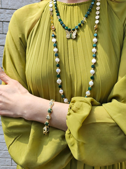 Green Gemstone Stones Box Clasp Bracelet PB026-3