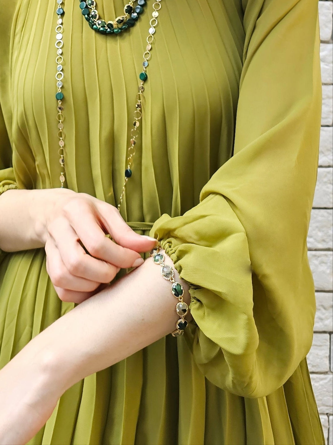 Green Gemstone Stones Box Clasp Bracelet PB026-4