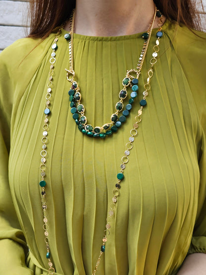 Green Gemstone With Chain Versatile Necklace PN061-3