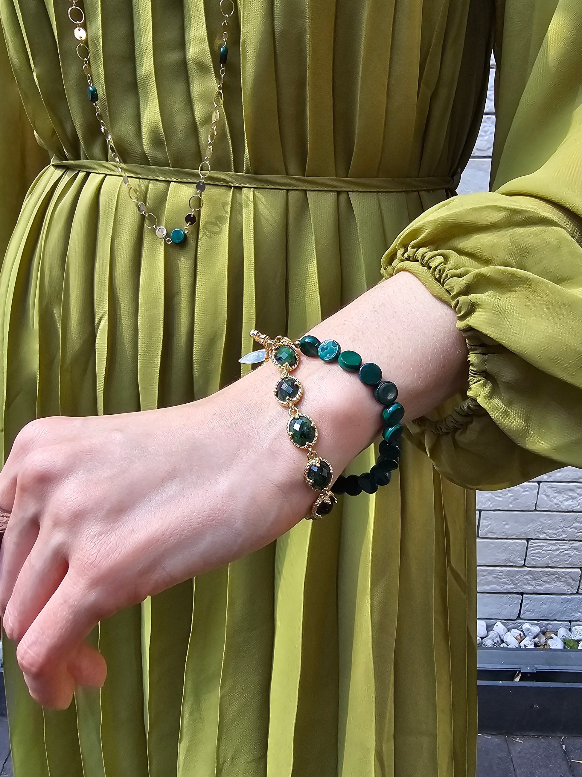 Green Gemstone With Chain Versatile Necklace PN061-2