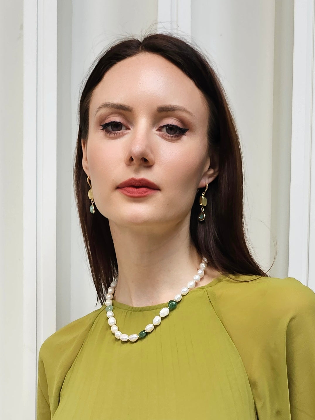 Citrine With Green Amazonite Dangle Earrings PE047-3