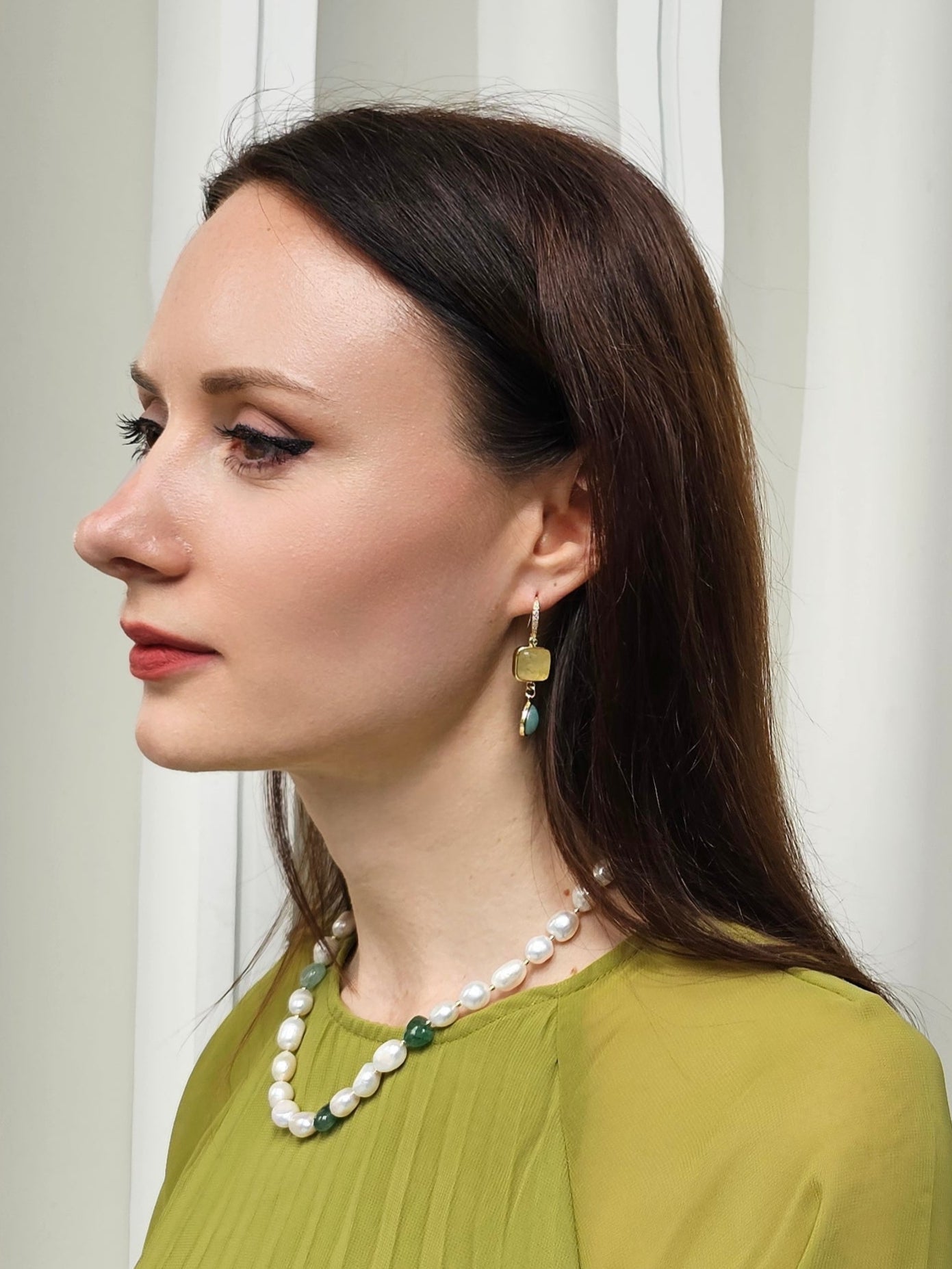 Citrine With Green Amazonite Dangle Earrings PE047-4