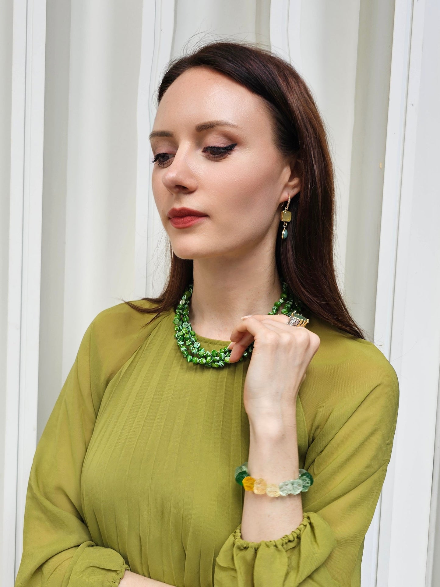 Green Natural Shell Multi-Layers Necklace PN070-2