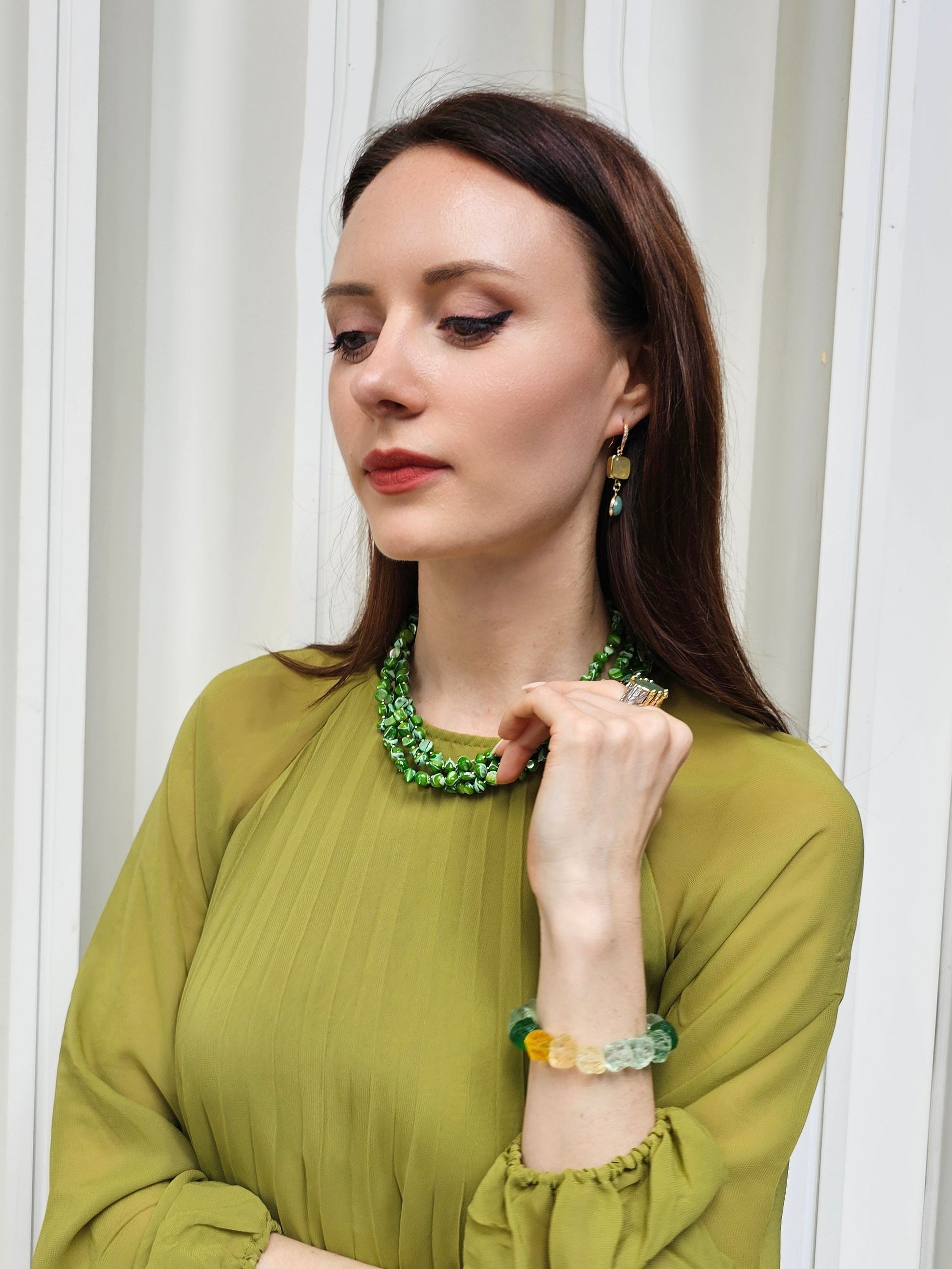 Green Natural Shell Multi-Layers Necklace PN070-2