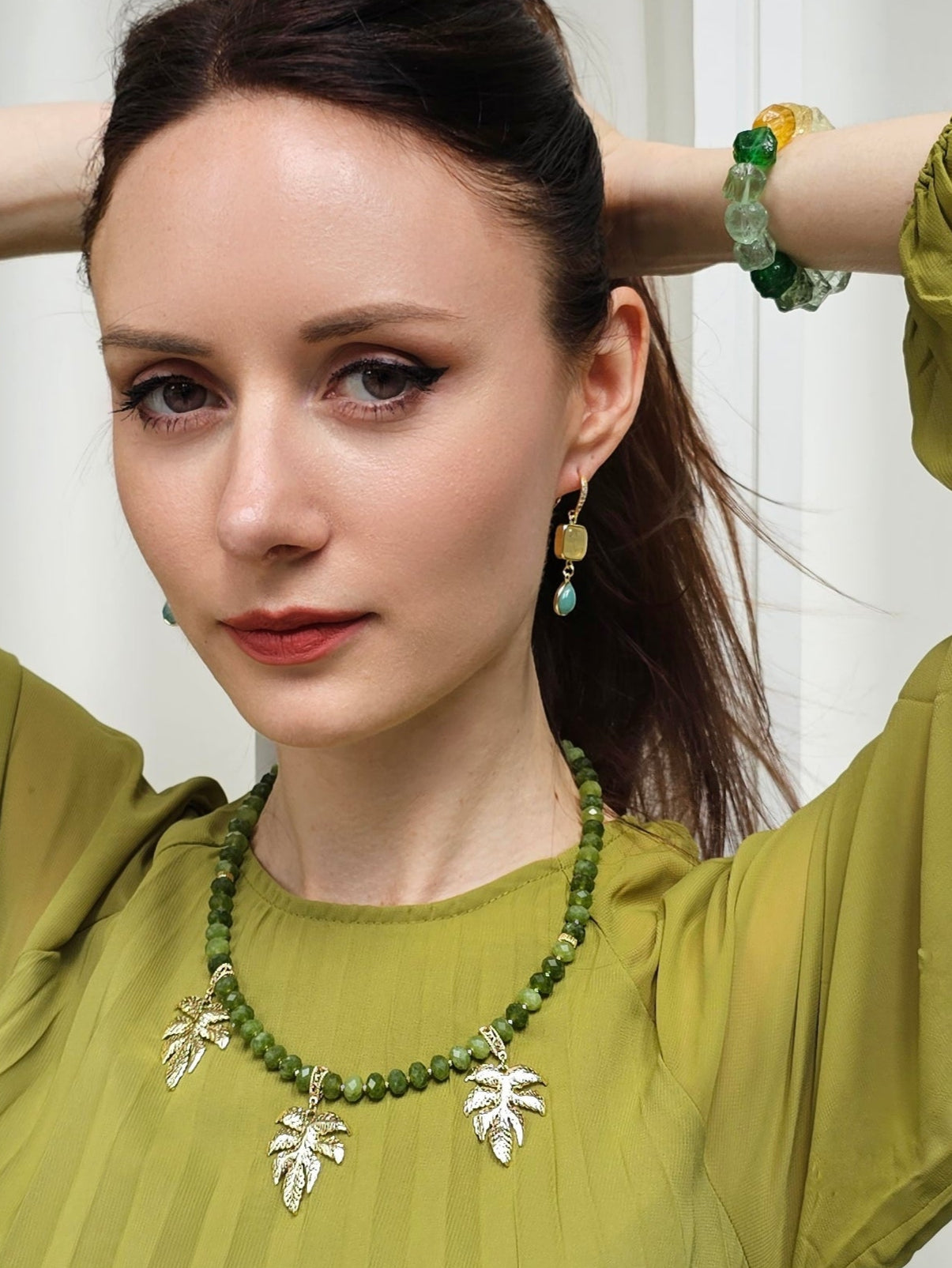 Citrine With Green Amazonite Dangle Earrings PE047-2