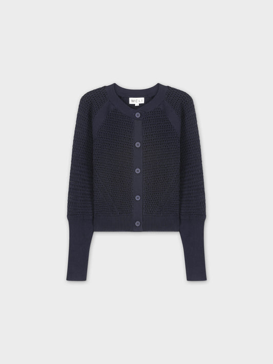 CROCHET CREW CARDIGAN-NAVY-0
