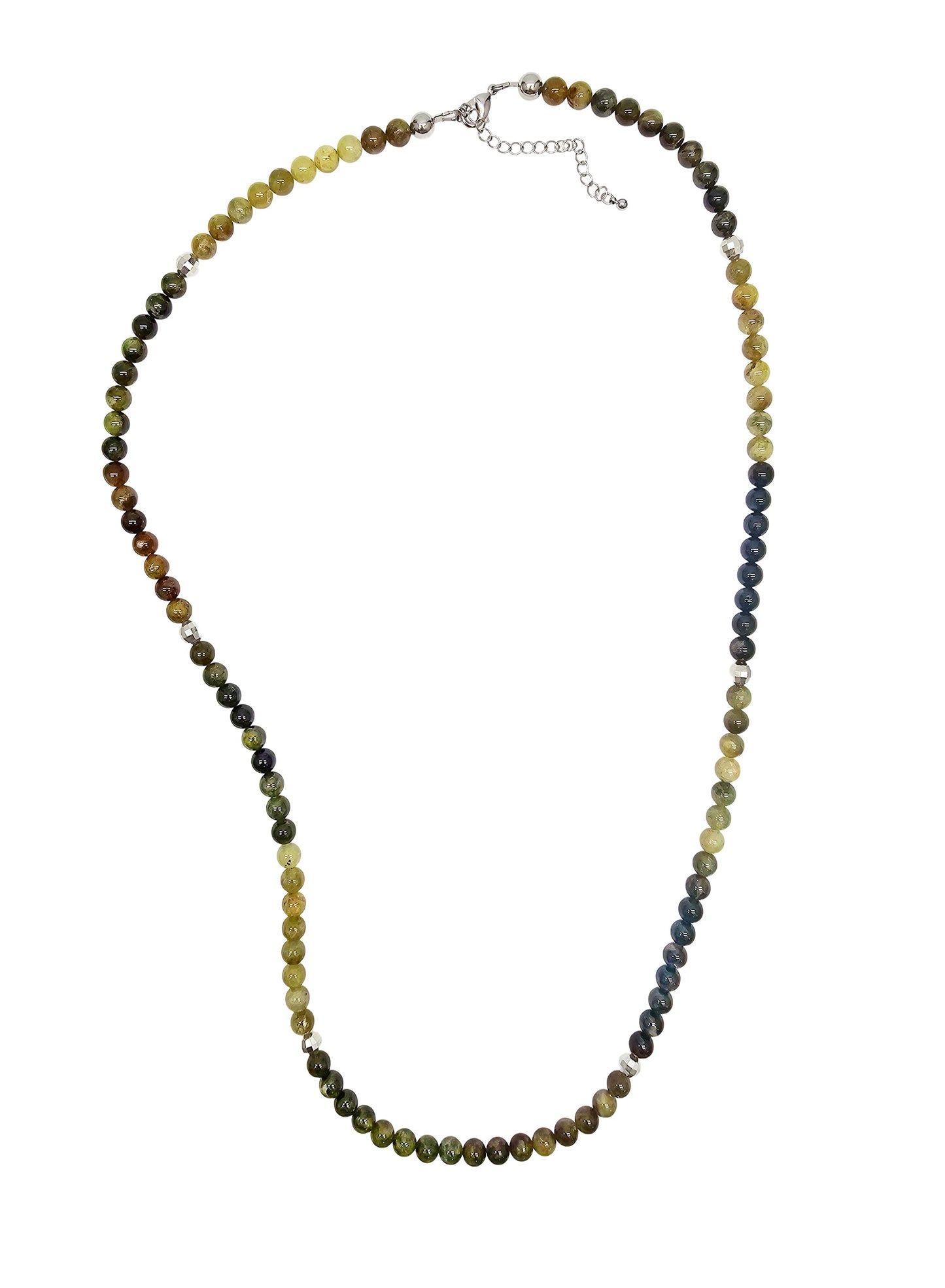 Green Garnet With Sterling Silver Men's Long Necklace MEN22-2