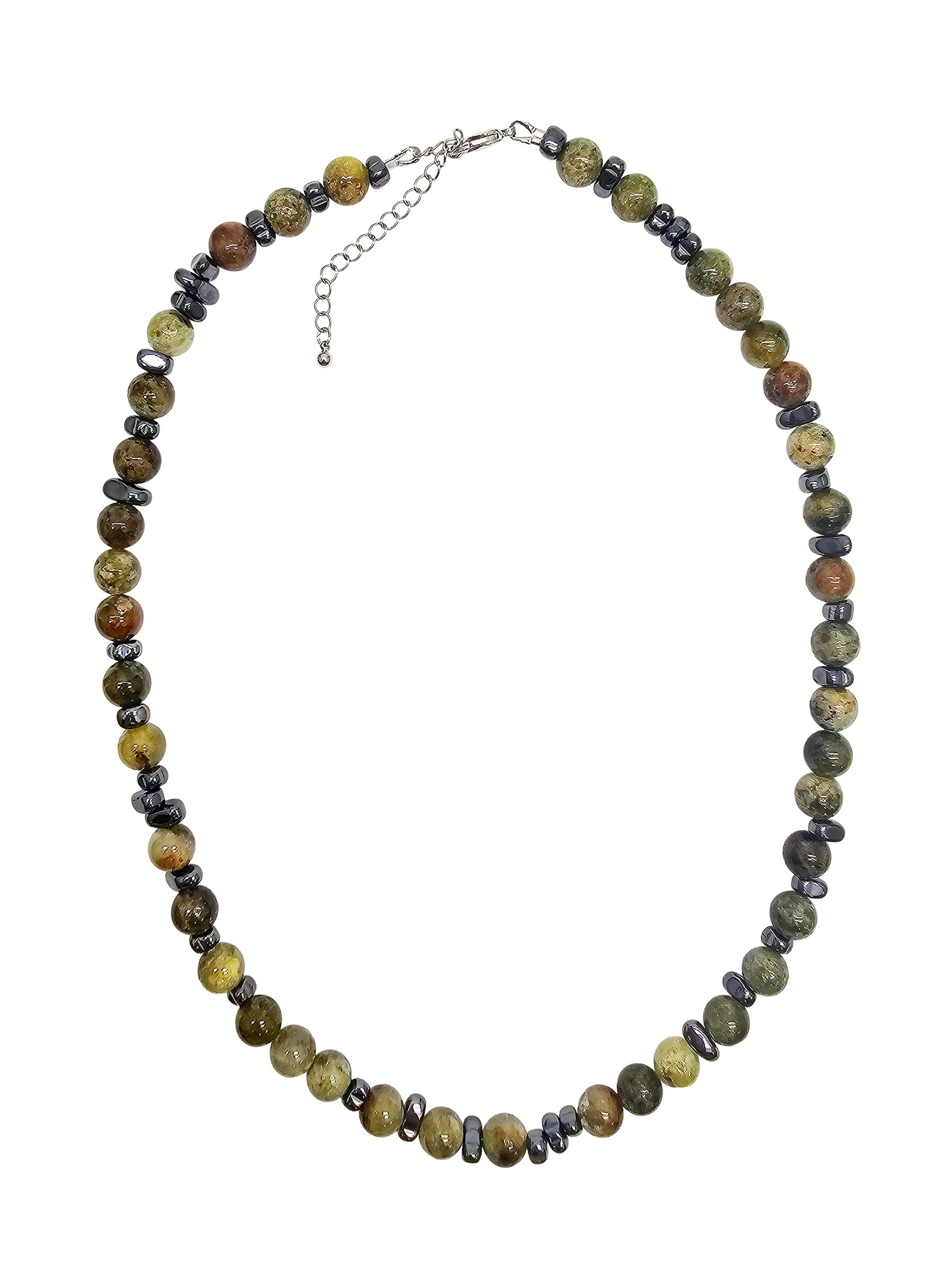 Green Garnet With Hematite Short Men's Necklace MEN23-0
