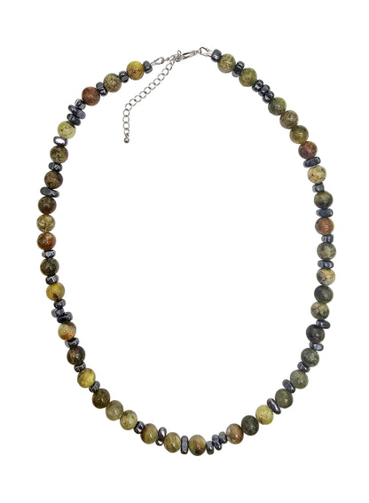 Green Garnet With Hematite Short Men's Necklace MEN23-0
