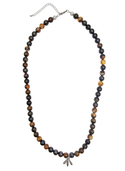 Iron Tiger-eye Stone With Silver Feather Pendant Men's Necklace MEN20-1