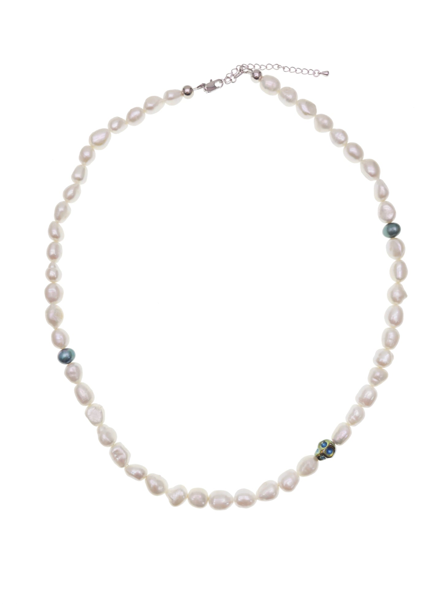 Freshwater Pearls With Skull Mens Necklace MEN12-0