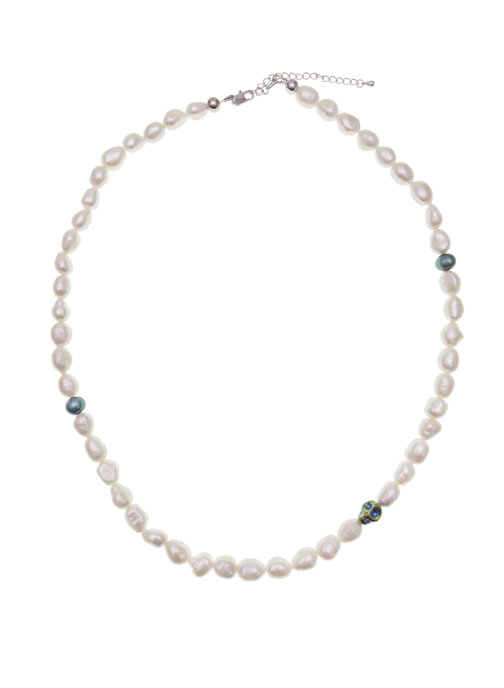 Freshwater Pearls With Skull Mens Necklace MEN12-0