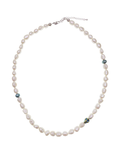 Freshwater Pearls With Skull Mens Necklace MEN12-0