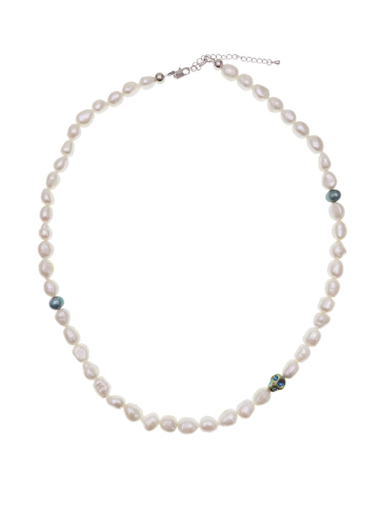 Freshwater Pearls With Skull Mens Necklace MEN12-0