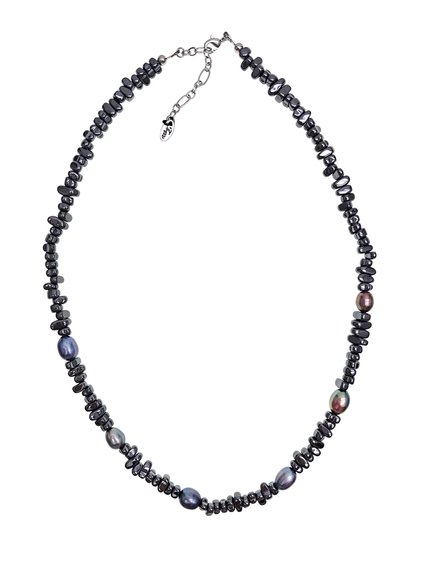Black Hematite With Purple Freshwater Pearls Mens Necklace MEN04-1