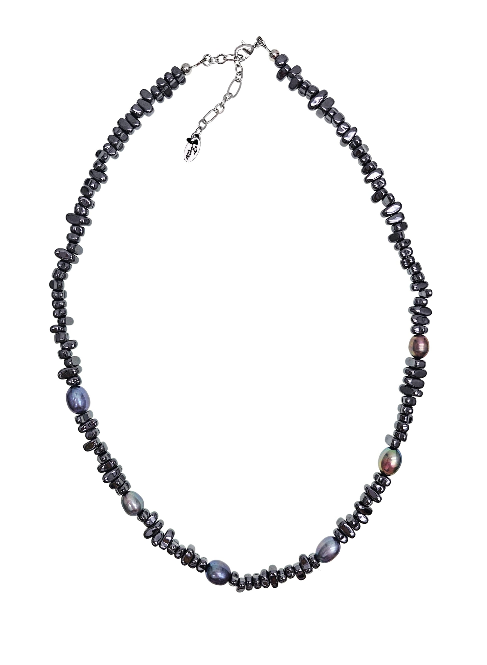 Black Hematite With Purple Freshwater Pearls Mens Necklace MEN04-1