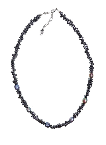 Black Hematite With Purple Freshwater Pearls Mens Necklace MEN04-1