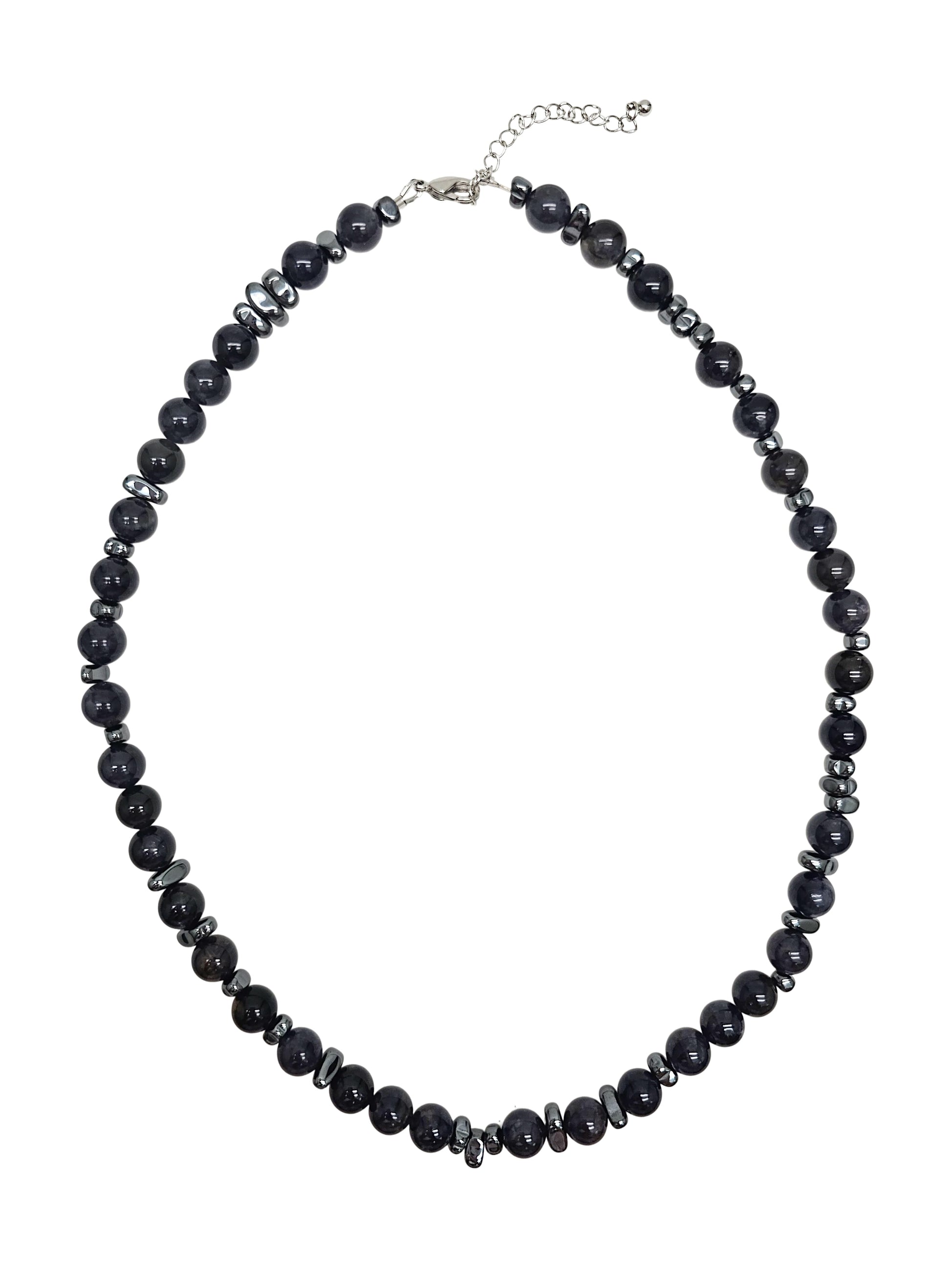 Black Obsidian With Hematite Mens Necklace MEN13-0