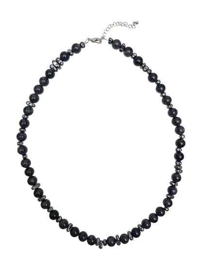 Black Obsidian With Hematite Mens Necklace MEN13-0