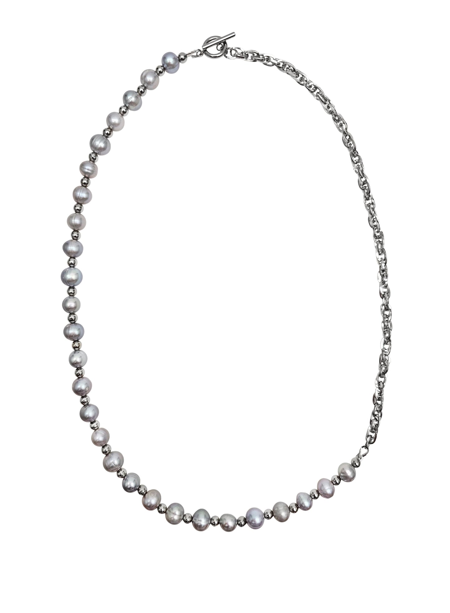 Grey Freshwater Pearls With Chain Men's Necklace MEN05-0