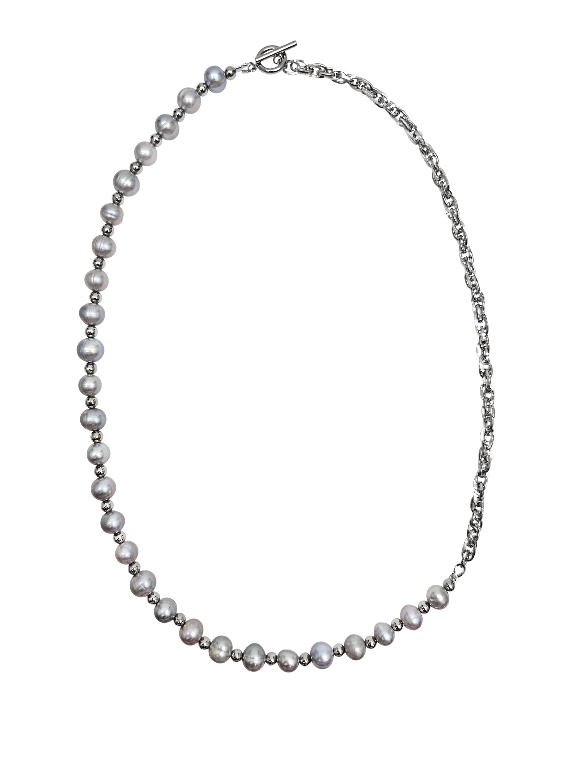 Grey Freshwater Pearls With Chain Men's Necklace MEN05-0