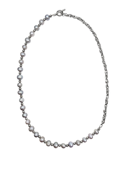 Grey Freshwater Pearls With Chain Men's Necklace MEN05-0