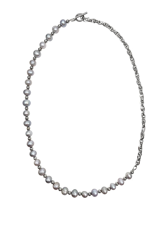Grey Freshwater Pearls With Chain Men's Necklace MEN05-0