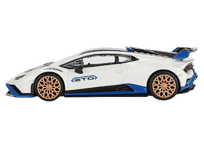Lamborghini Huracan STO Bianco Asopo White with Black Top and Blue Accents Limited Edition 1/64 Diecast Model Car by Mini GT-0