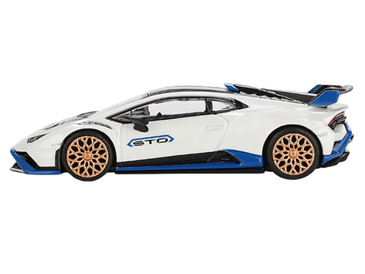 Lamborghini Huracan STO Bianco Asopo White with Black Top and Blue Accents Limited Edition 1/64 Diecast Model Car by Mini GT-0