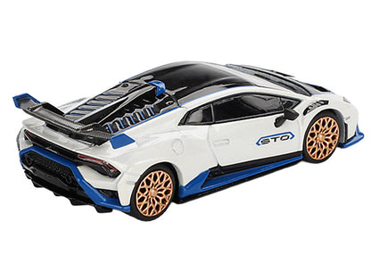 Lamborghini Huracan STO Bianco Asopo White with Black Top and Blue Accents Limited Edition 1/64 Diecast Model Car by Mini GT-1