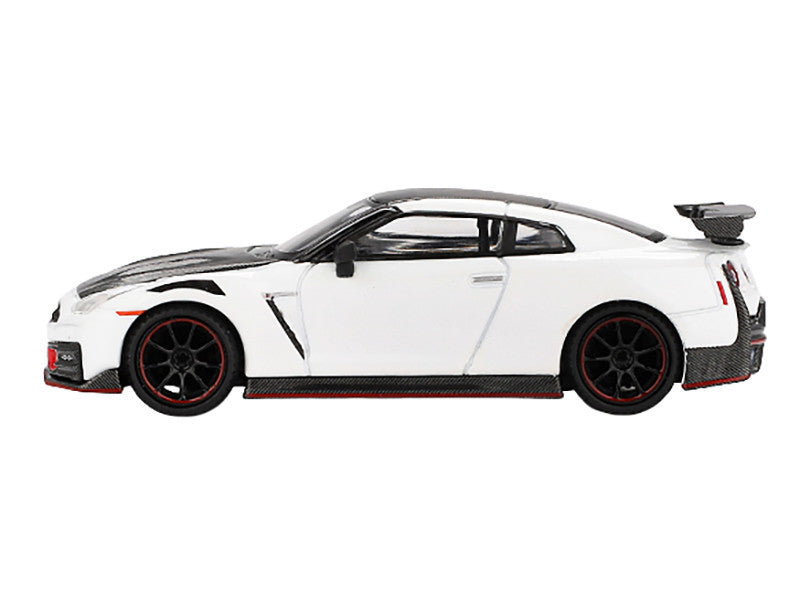 2024 Nissan GT-R Nismo (R35) Brilliant White Pearl with Carbon Hood and Top Limited Edition 1/64 Diecast Model Car by Mini GT-2