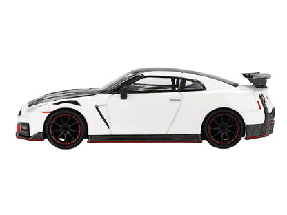 2024 Nissan GT-R Nismo (R35) Brilliant White Pearl with Carbon Hood and Top Limited Edition 1/64 Diecast Model Car by Mini GT-2
