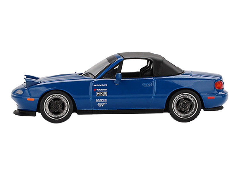 Mazda Miata MX-5 (NA) Tuned Version RHD (Right Hand Drive) Dark Blue with Black Soft Top Limited Edition 1/64 Diecast Model Car by Mini GT-0