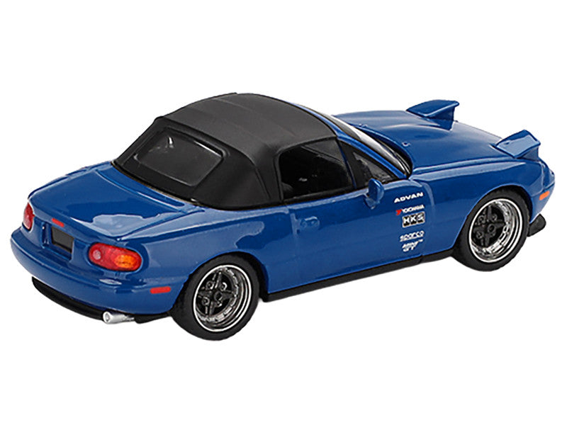 Mazda Miata MX-5 (NA) Tuned Version RHD (Right Hand Drive) Dark Blue with Black Soft Top Limited Edition 1/64 Diecast Model Car by Mini GT-1