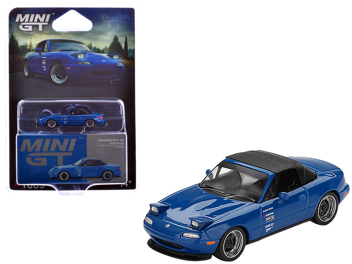 Mazda Miata MX-5 (NA) Tuned Version RHD (Right Hand Drive) Dark Blue with Black Soft Top Limited Edition 1/64 Diecast Model Car by Mini GT-2