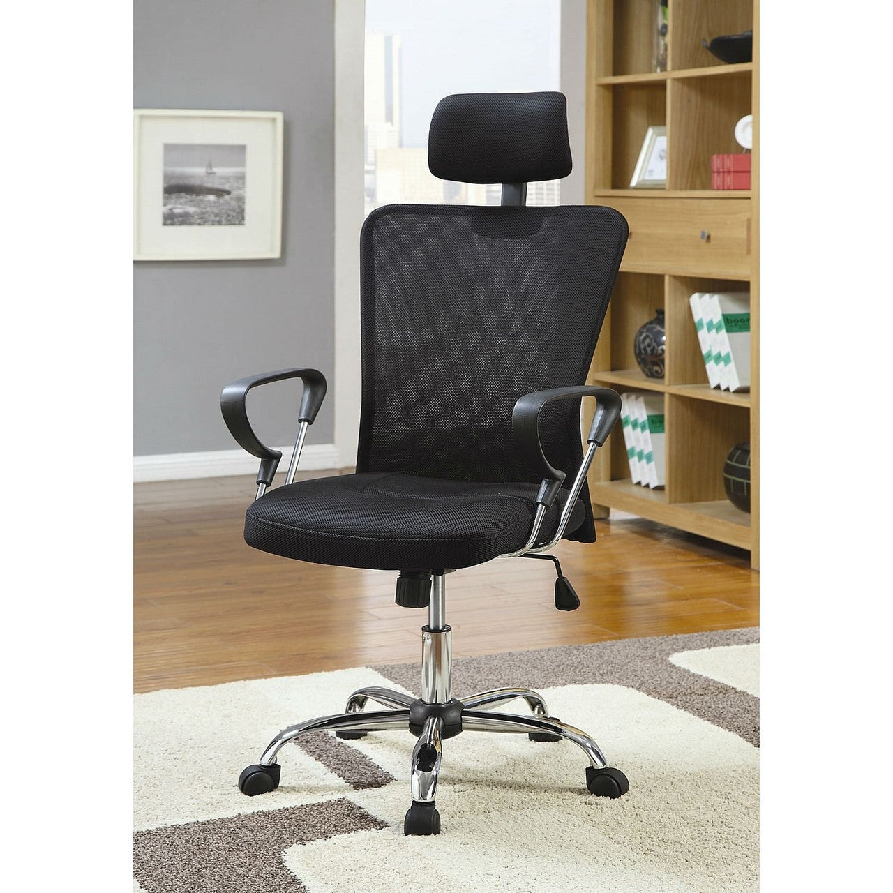 High Back Executive Mesh Office Computer Chair with Headrest in Black-1