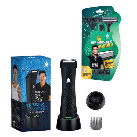 Mario Lopez Wireless Body Hair Trimmer & Shaver and Mario Lopez Disposable Razors - 3 Blade Shaving Surface Technology-0