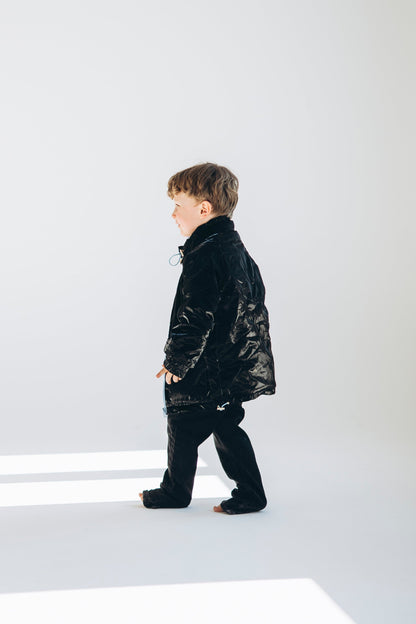 Kid's Wool Puff Jacket - Black - Natural, Non-Toxic & Insulated with 100% Wool-0