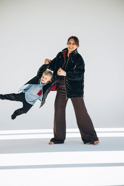 Kid's Wool Puff Jacket - Black - Natural, Non-Toxic & Insulated with 100% Wool-2