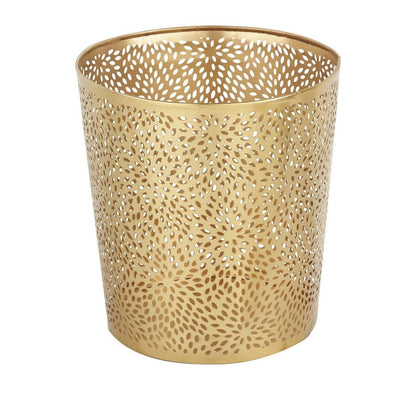 1.3 Gallon Round Perforated Copper Gold Metal Waste Basket Trash Can-2