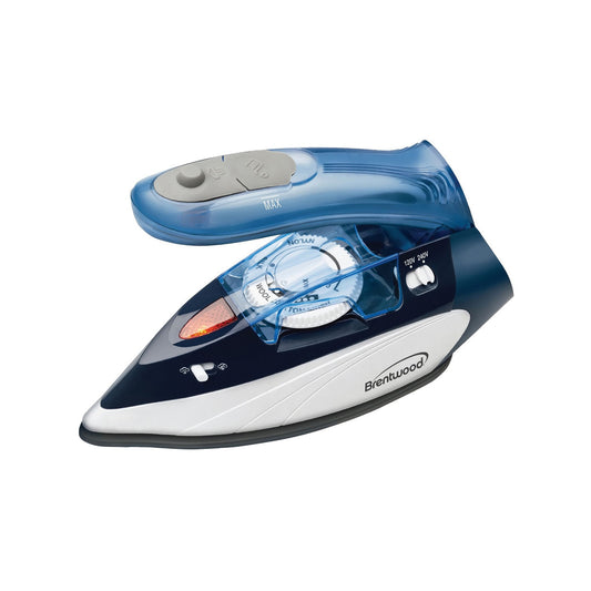 Brentwood 1100 Watt Dual Voltage Nonstick Travel Iron with Steam in Blue-0