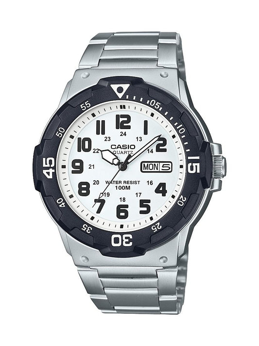 Casio Men's Diver Style White Dial Stainless Steel Watch-0