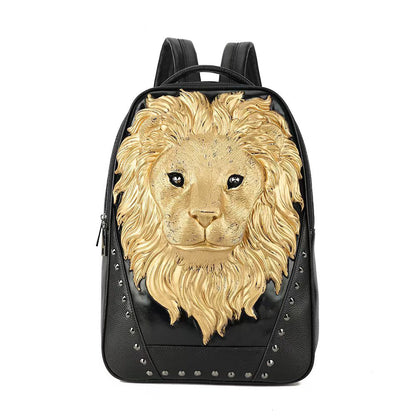 3D Leather Backpack 3D Lion Head Modeling outdoor Backpack Travel Computer Bags Small-0